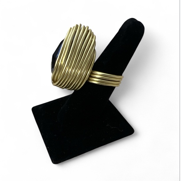 Elegant Blue and Gold Women's Ring - Picture 2 of 2